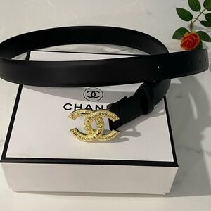 Chanel Black Belt with Gold Buckle